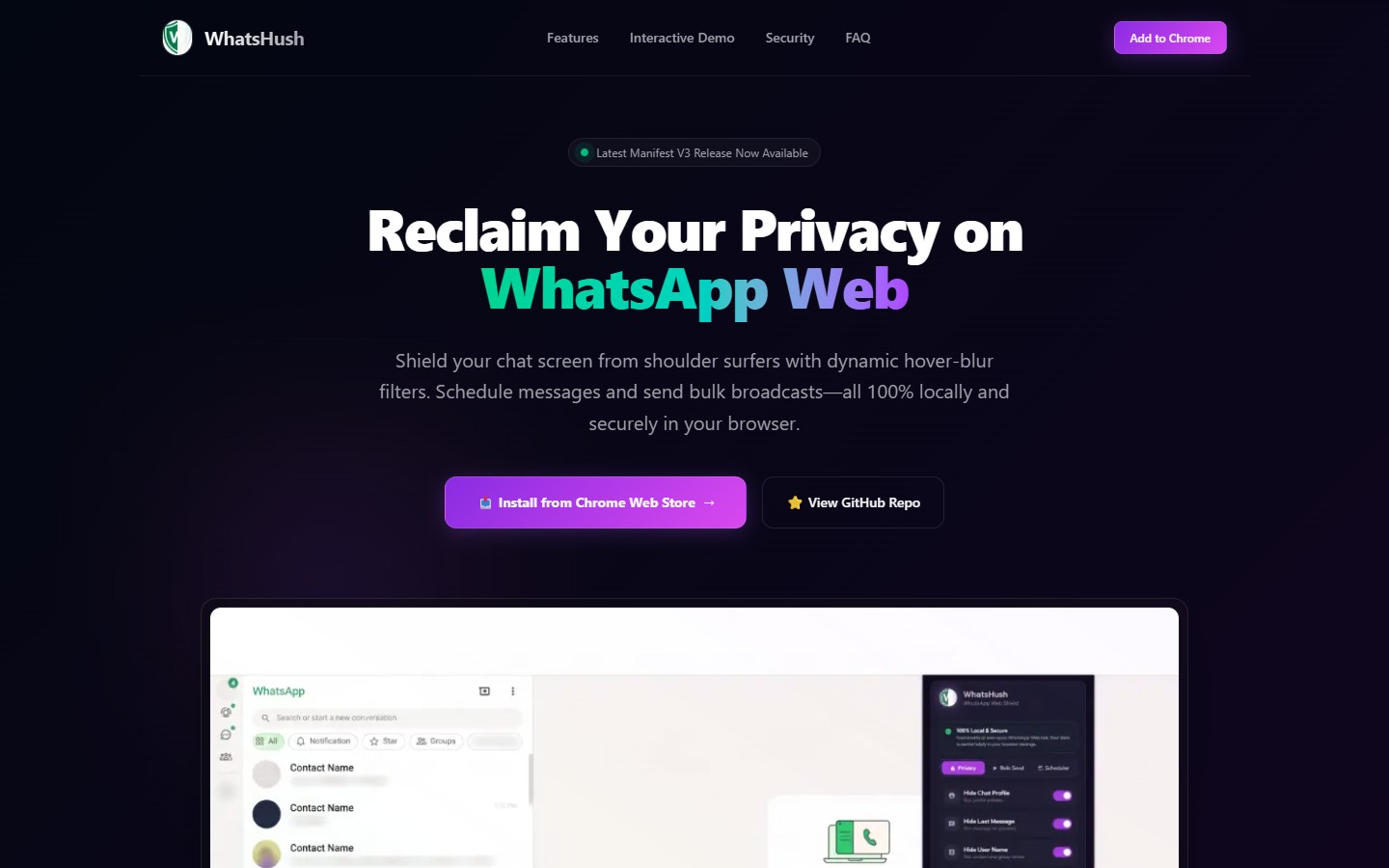 Whatshush Website Screenshot